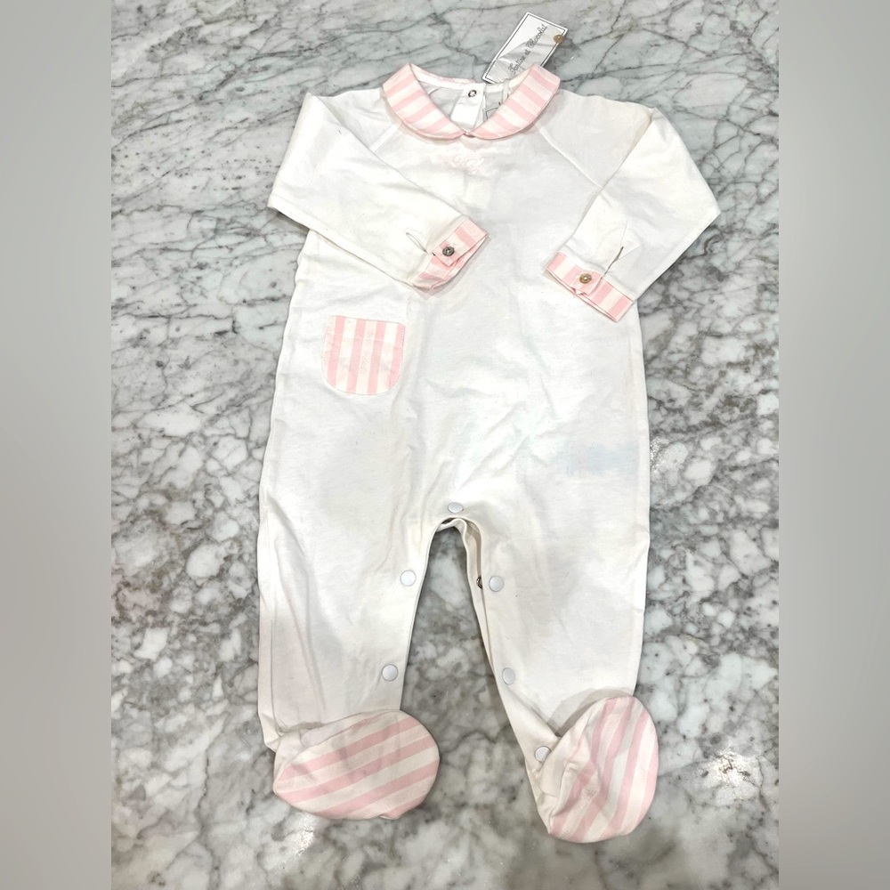Tartine et Chocolat baby girl pink / white footie 9m